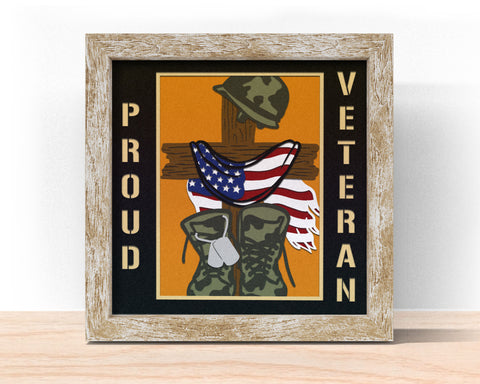 3D PROUD VETERAN EAGLE Svg, VETERAN BOOTS Shadow Box Svg 