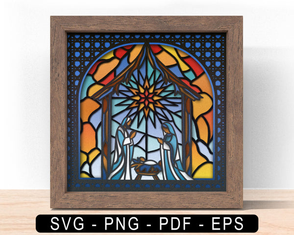 3D STAINED GLASS NATIVITY SVG, Nativity Shadow Box Svg, Cricut Files, Cardstock Svg, Silhouette Files - HelloCrafterSvg