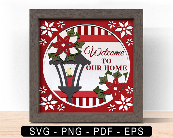 3D WELCOME HOME, Christmas HOME Shadow Box Svg, Cricut Files