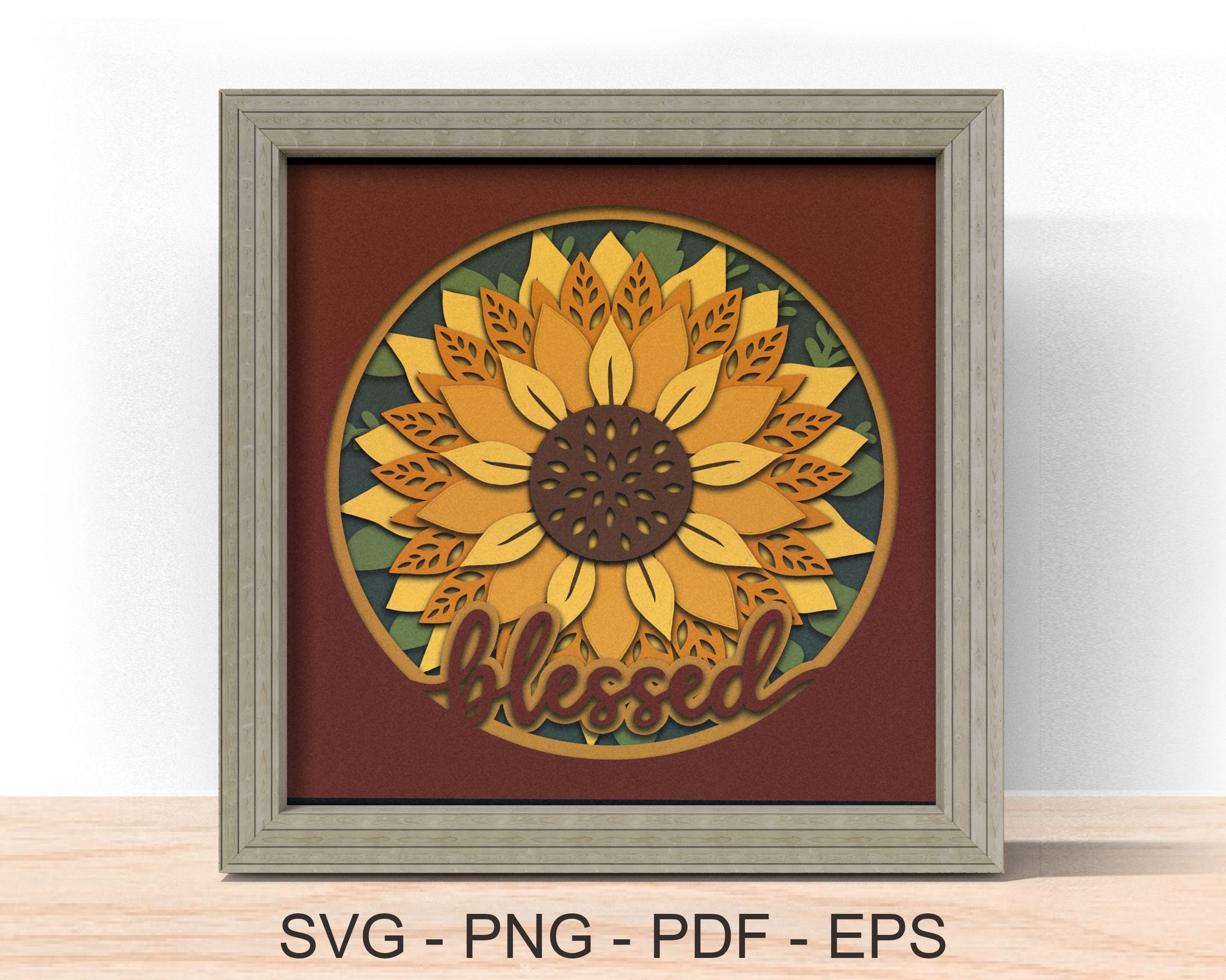 3d BLESSED SUNFLOWER SVG, Fall Thanksgiving Shadow Box Svg 