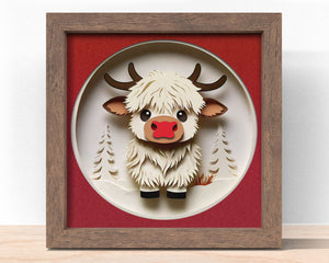 3d CUTE HIGHLAND COW Svg, CHRISTMAS Cow Shadow Box Svg