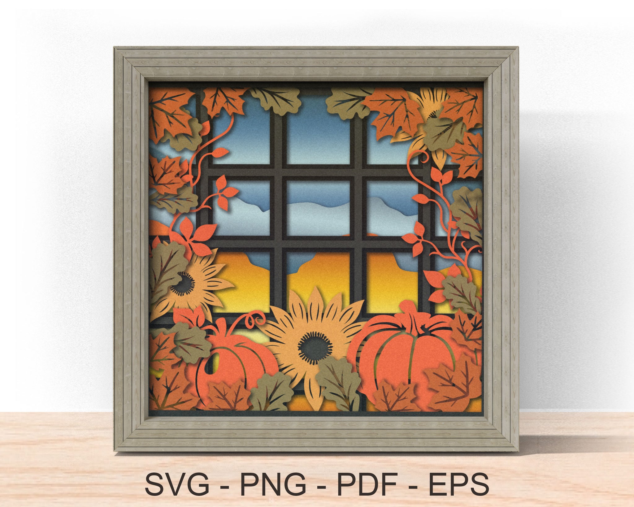 3d FALL WINDOW SVG, Fall Window Shadow Box Svg 