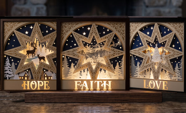 3D STAR CHRISTMAS TRIPTYCH SHADOW BOX SVG