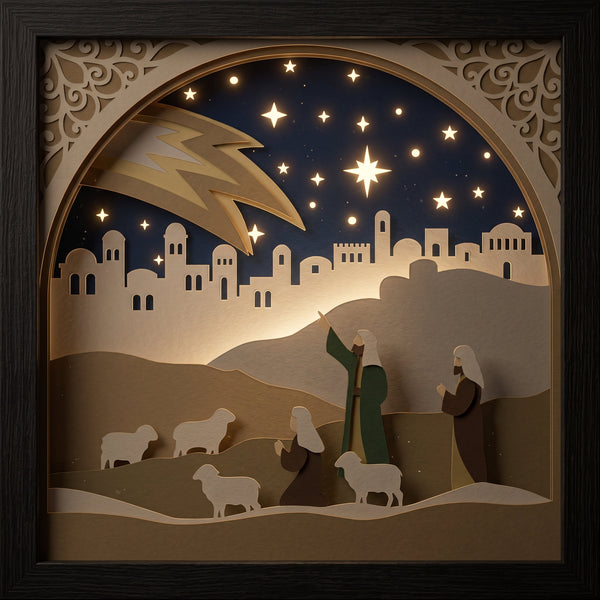 3D NATIVITY SHOOTING STAR TRIPTYCH SHADOW BOX SVG
