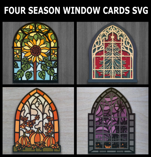 4 SEASON WINDOW CARD BUNDLE Svg - Cricut Files, Cardstock Svg, Silhouette Files - HelloCrafterSvg. 