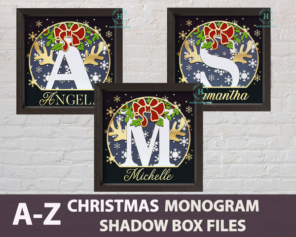3D A to Z CHRISTMAS Customisable MONOGRAM Shadow Box Svg - Cricut Files, Cardstock Svg, Silhouette Files - HelloCrafterSvg.-11