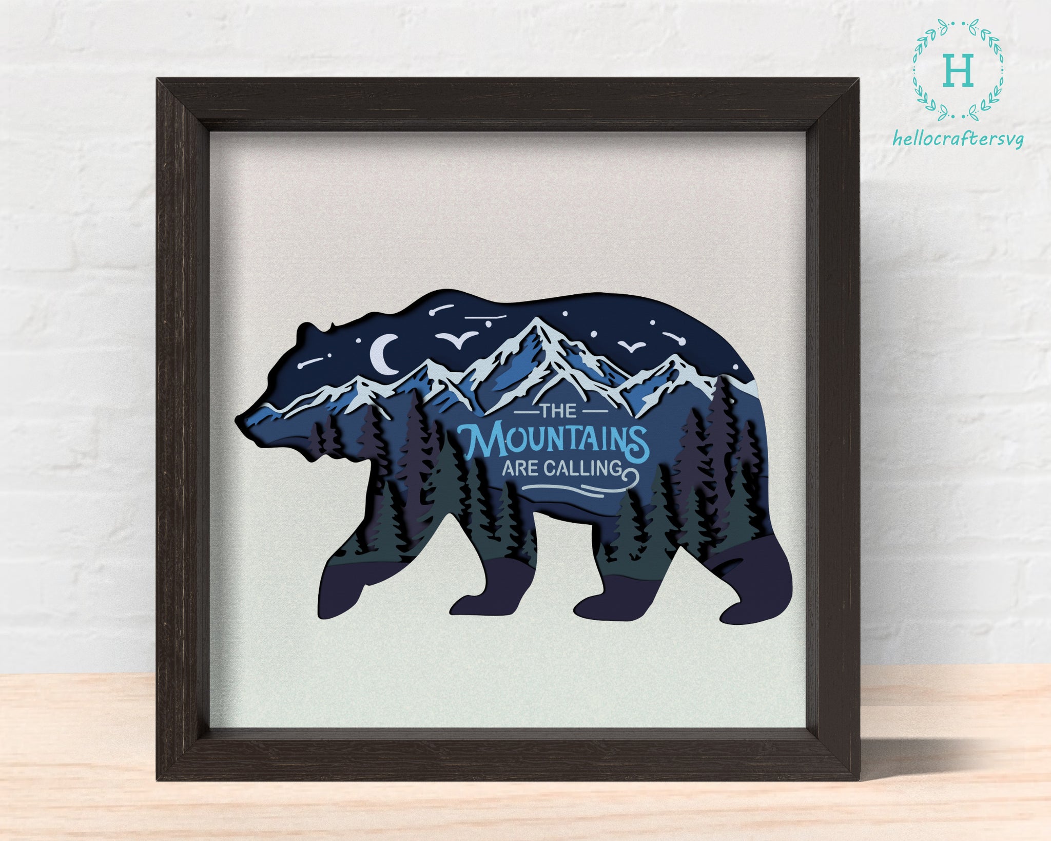 3D Bear Mountain Shadow Box Svg