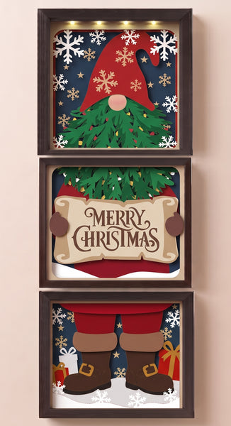 3D GNOME TRIO SET CHRISTMAS SHADOW BOX SVG
