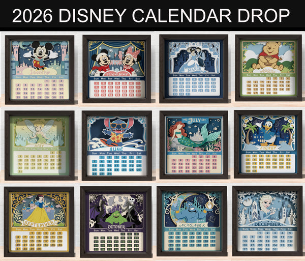 2026 DISNEY CALENDAR SHADOW BOX BUNDLE Svg - Cricut Files, Cardstock Svg, Silhouette Files - HelloCrafterSvg