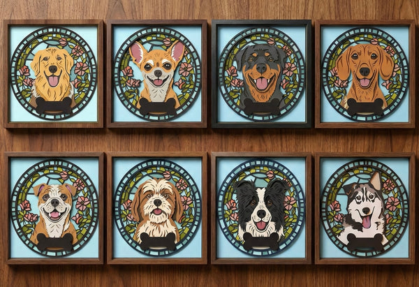 Dog bundle Stained glass custom SHADOW BOX BUNDLE Svg - Cricut Files, Cardstock Svg, Silhouette Files - HelloCrafterSvg