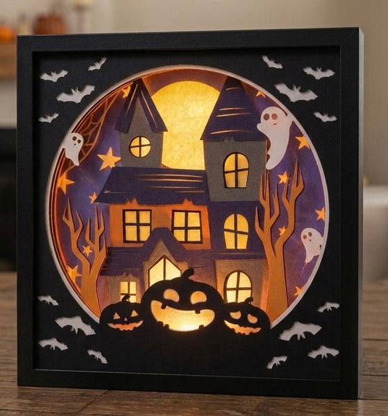 3D HAUNTED HOUSE SVG, Scary Pumpkin Shadow Box Svg