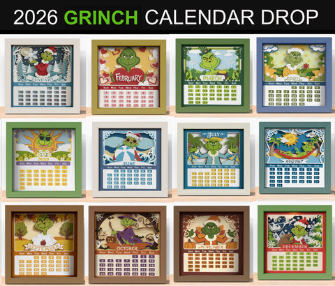 2026 GRINCH CALENDAR SHADOW BOX BUNDLE Svg - Cricut Files, Cardstock Svg, Silhouette Files - HelloCrafterSvg