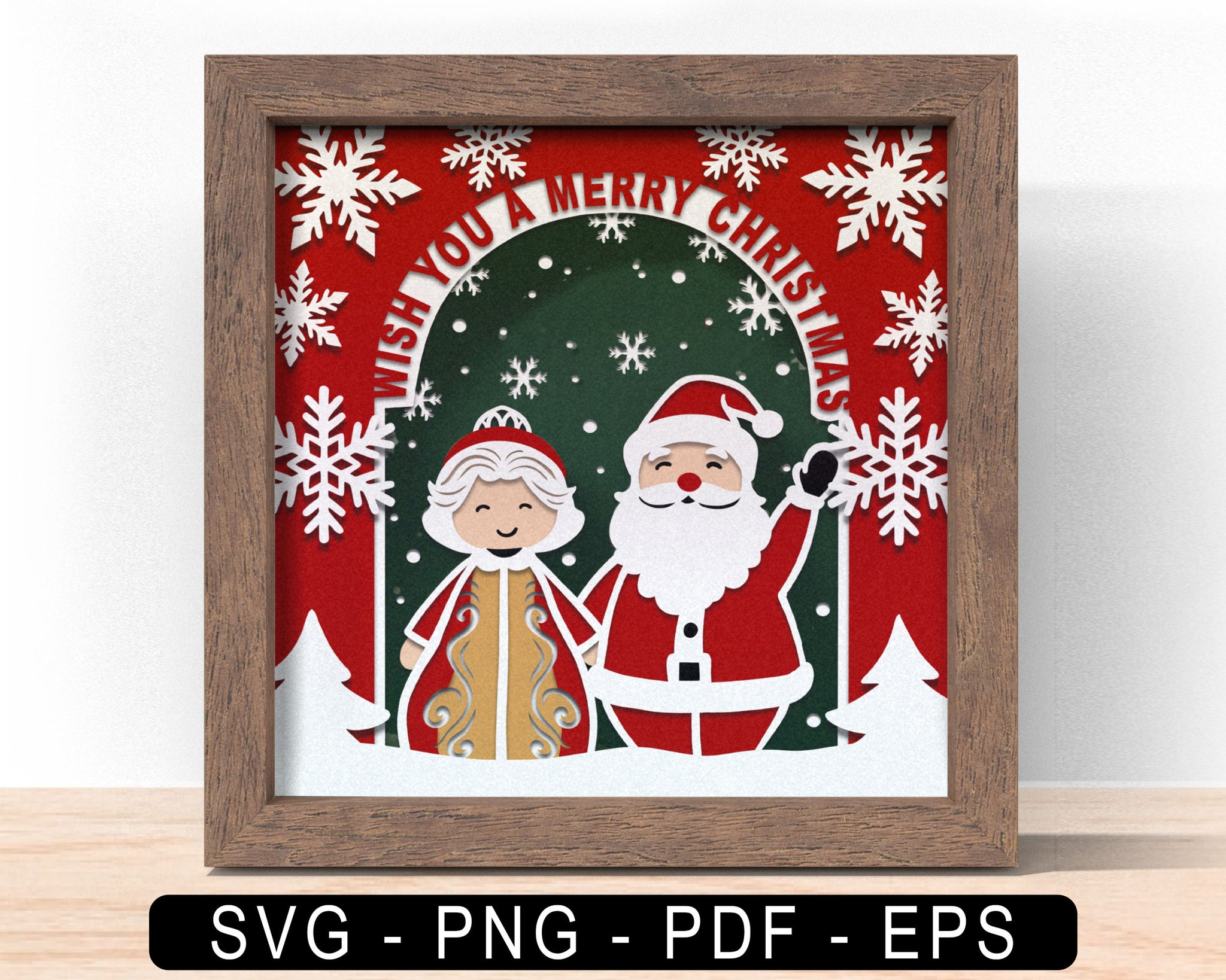 3D MR AND MRS SANTA GNOME SVG, Christmas Shadow Box Svg 