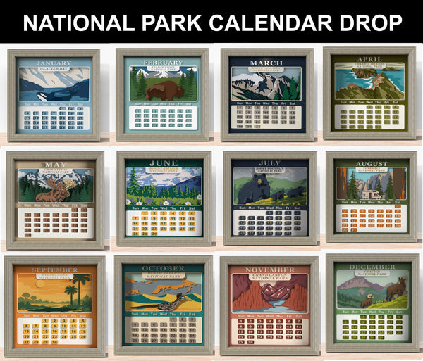 2026 NATIONAL PARK CALENDAR SHADOW BOX BUNDLE Svg - Cricut Files, Cardstock Svg, Silhouette Files - HelloCrafterSvg