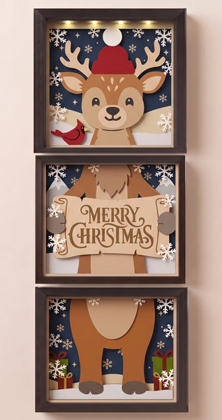 3D REINDEER TRIO SET CHRISTMAS SHADOW BOX SVG