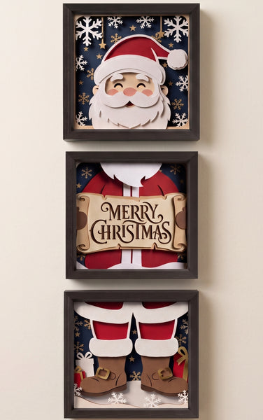 3D SANTA TRIPTYCH + BONUS SANTA SHADOW BOX SVG