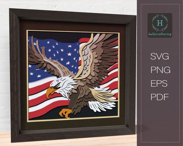 3D AMERICAN EAGLE Svg, EAGLE Shadow Box Svg - Cricut Files, Cardstock Svg, Silhouette Files - HelloCrafterSvg-223