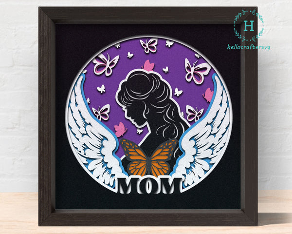 3D MOTHER'S DAY SHADOW BOX SVG BUNDLE Layered Svg - CUSTOMISABLE, ANGLE WING MOM SVG