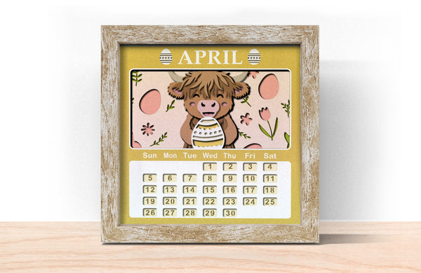 2026 HIGHLAND COW CALENDAR SHADOW BOX BUNDLE Svg - Cricut Files, Cardstock Svg, Silhouette Files - HelloCrafterSvg