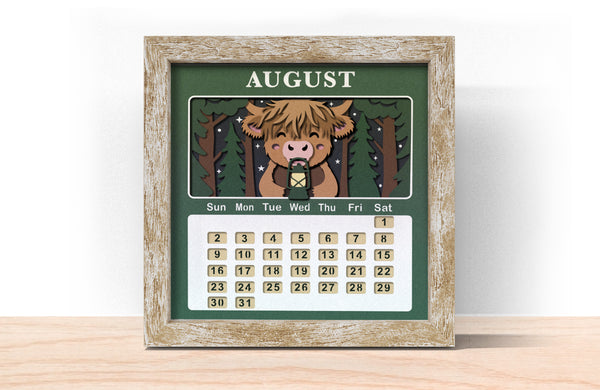 2026 HIGHLAND COW CALENDAR SHADOW BOX BUNDLE Svg - Cricut Files, Cardstock Svg, Silhouette Files - HelloCrafterSvg