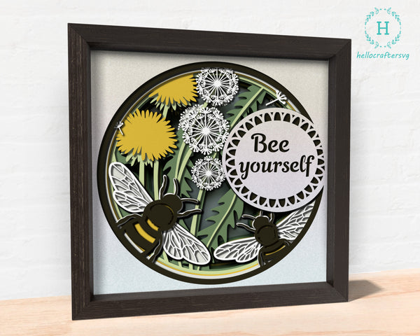 3d BEE YOURSELF Svg, FLORAL Shadow Box Svg