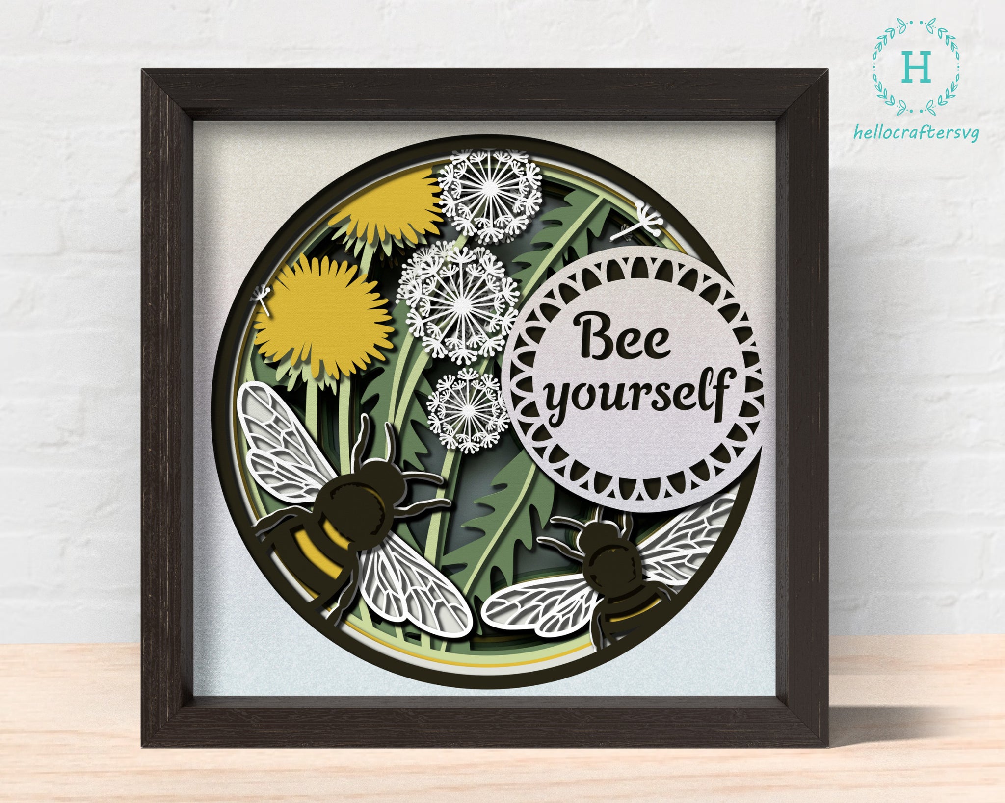 3d BEE YOURSELF Svg, FLORAL Shadow Box Svg