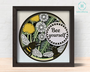 3d BEE YOURSELF Svg, FLORAL Shadow Box Svg