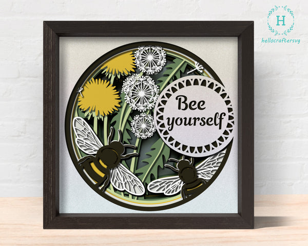 3d BEE YOURSELF Svg, FLORAL Shadow Box Svg
