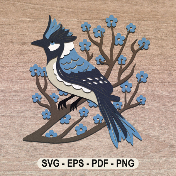 3d BLUEJAY Svg, LAYERED BLUEJAY Svg