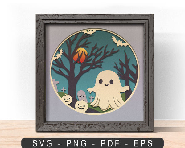 3D CUTE GHOST SVG, GHOST CEMENETRY HALLOWEEN Shadow Box Svg22