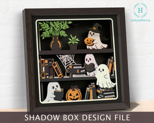 3D FALL BOOKSHELF PUMPKIN Shadow Box Svg