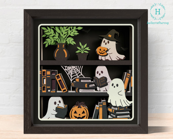 3D FALL BOOKSHELF PUMPKIN Shadow Box Svg