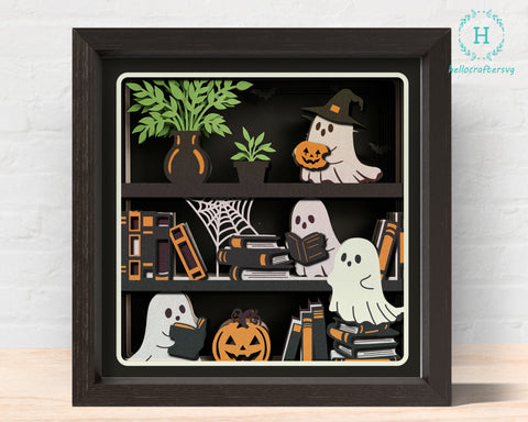 3D FALL BOOKSHELF PUMPKIN Shadow Box Svg