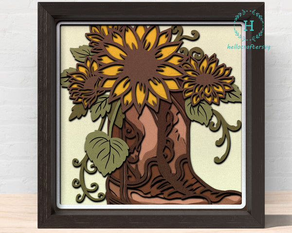 FARMHOUSE SUNFLOWER BOOT , FARMHOUSE SUNFLOWER BOOT Shadow Box Svg 