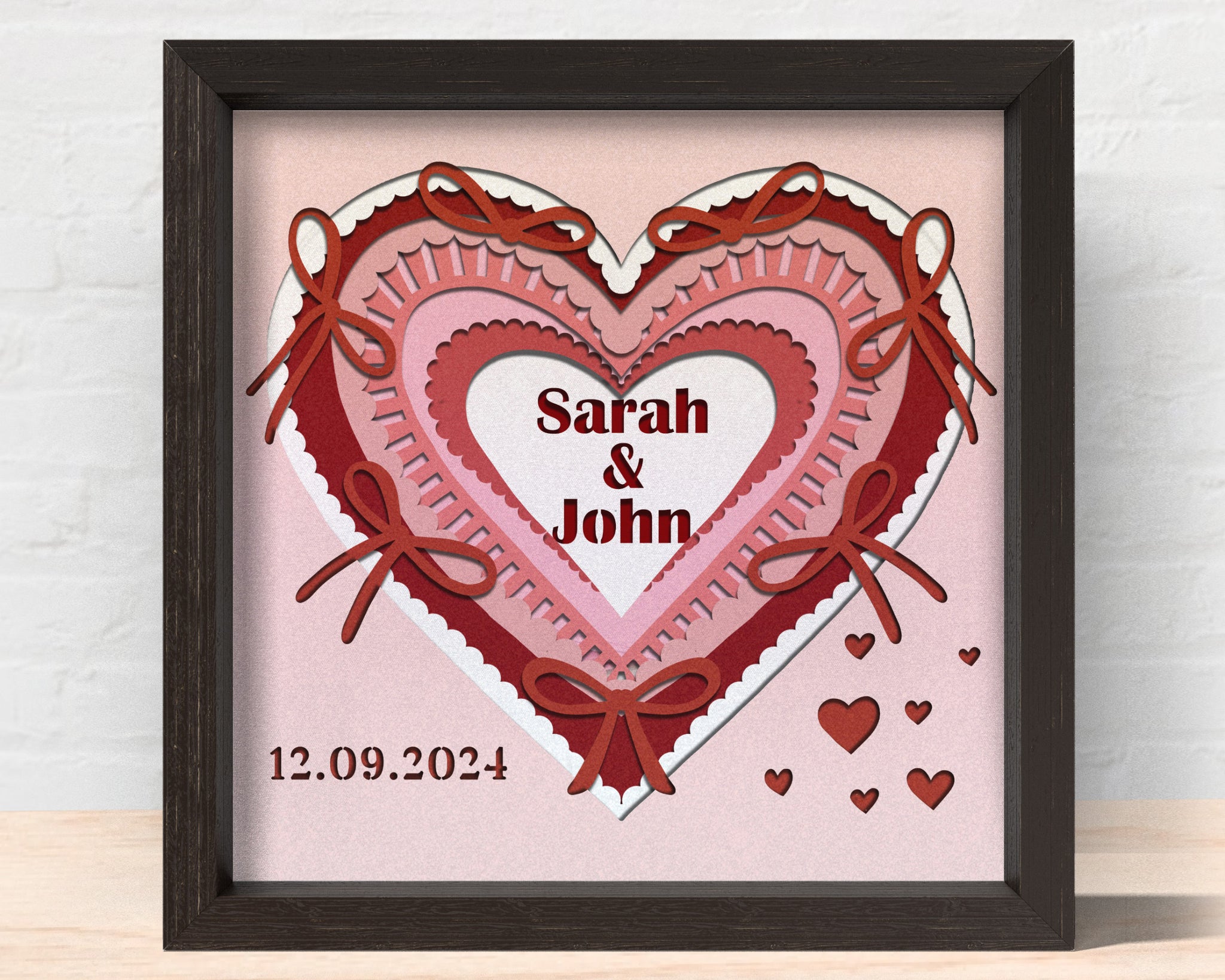 3d Valentine Bow Heart svg - Customisable VALENTINE HEART Shadow Box Svg