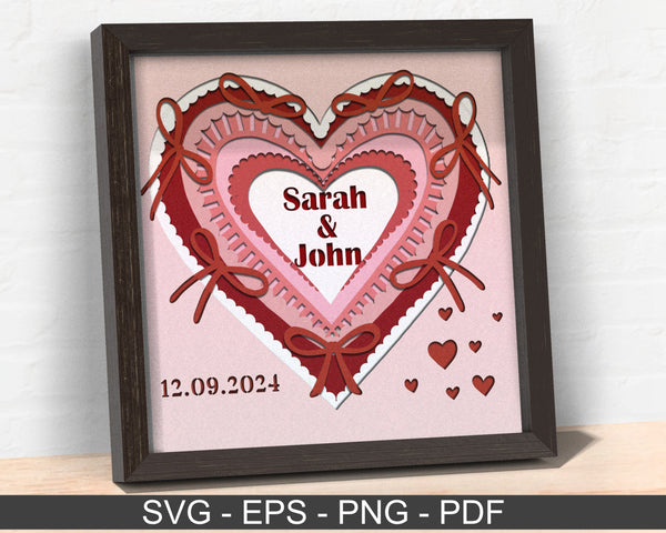 3d Valentine Bow Heart svg - Customisable VALENTINE HEART Shadow Box Svg