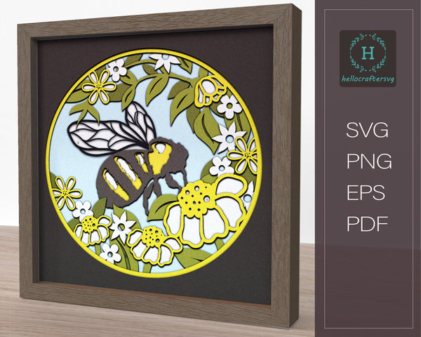 3D BUMBLE BEE Svg, Bumble BEE Shadow Box Svg - Cricut Files, Cardstock Svg, Silhouette Files - HelloCrafterSvg-223