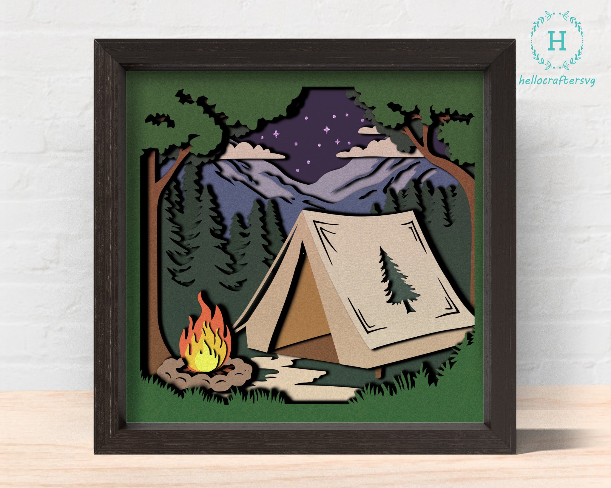3D camping Shadow box Svg