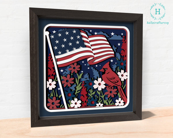 3d PATRIOTIC CARDINAL Shadow Box Svg