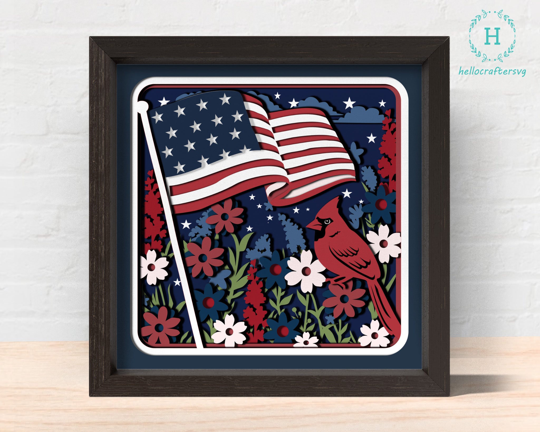 3d PATRIOTIC CARDINAL Shadow Box Svg