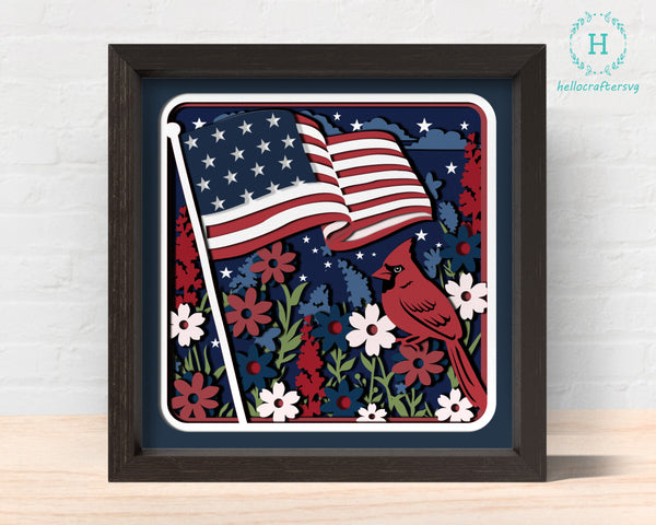 3d PATRIOTIC CARDINAL Shadow Box Svg