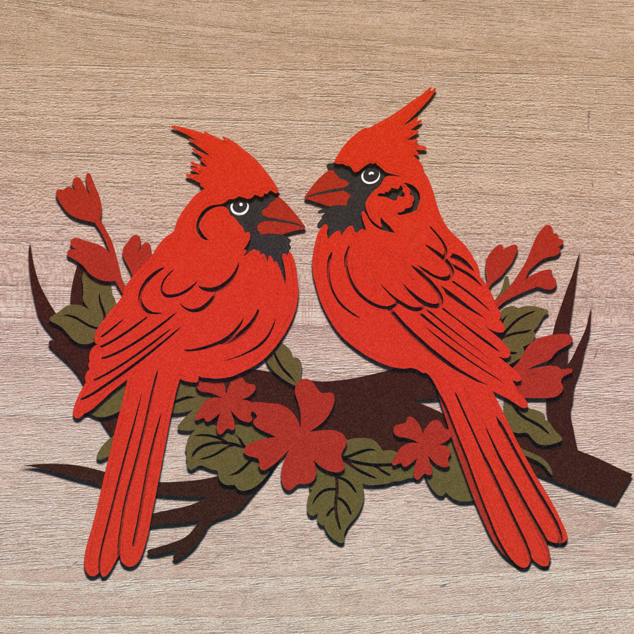 3d Cardinal Pattern 3d CARDINAL PAIR Svg, LAYERED CARDINAL PAIR Svg