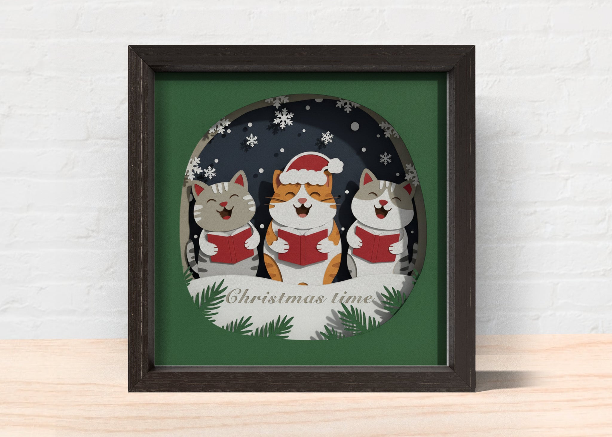 3D CHRISTMAS CAT SVG, Christmas Shadow Box Svg