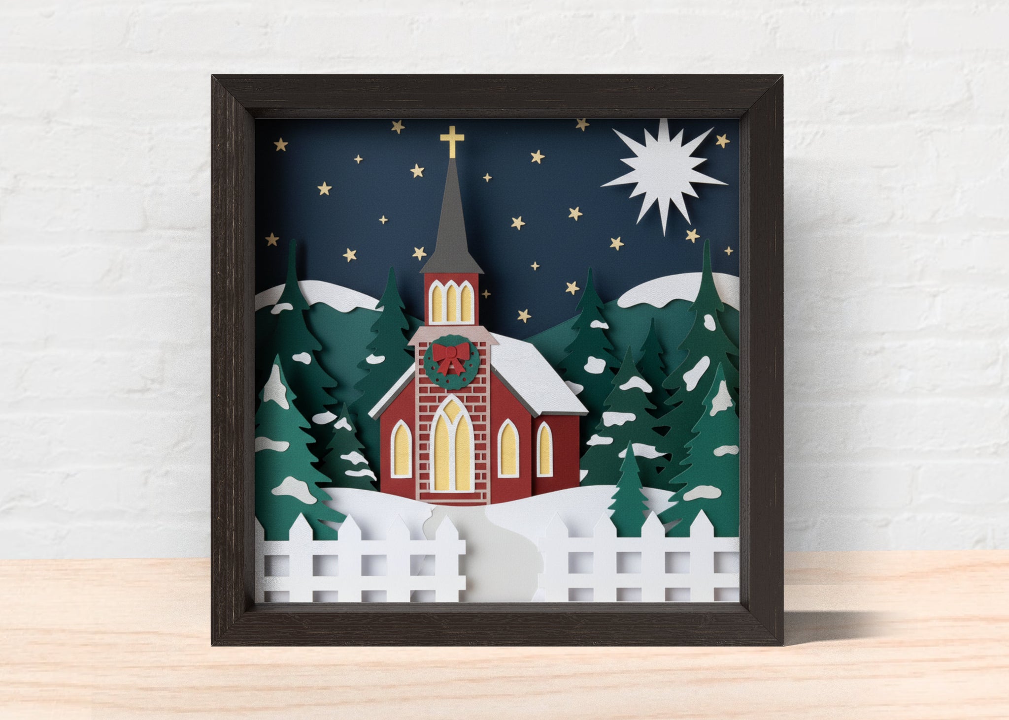 3D CHRISTMAS RED CHURCH Svg, CHRISTMAS Shadow Box Svg