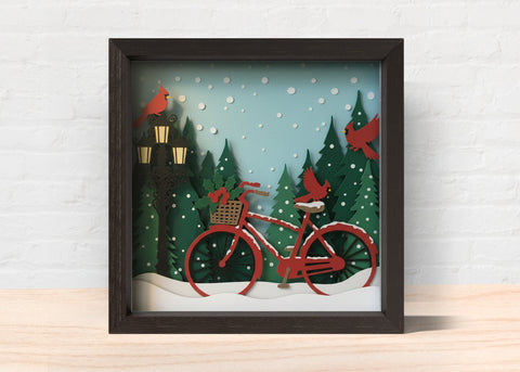 3D CHRISTMAS CYCLE Svg, WINTER Cycle Shadow Box Svg