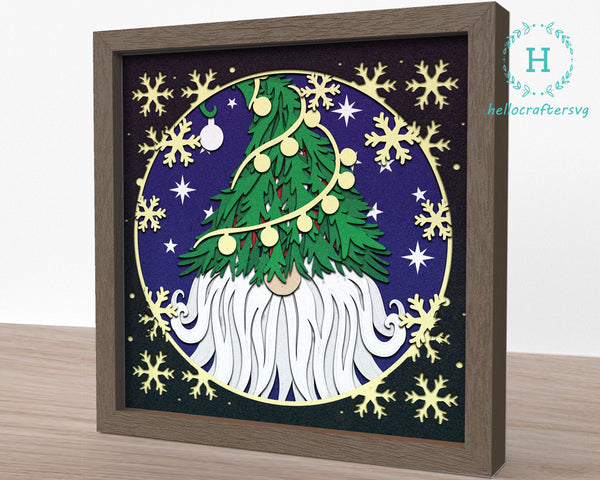 3D CHRISTMAS GNOME TREE SVG, Christmas Shadow Box Svg,