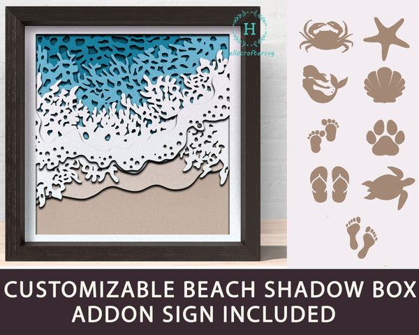 3D BEACH BUNDLE SVG, CUSTOMISABLE Beach Shadow Box Svg
