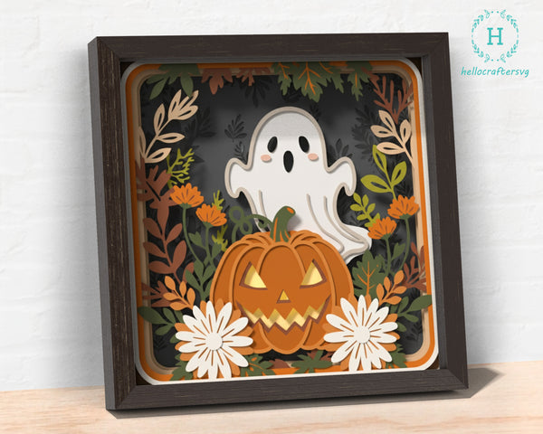 3D FALL GHOST PUMPKIN Shadow Box Svg