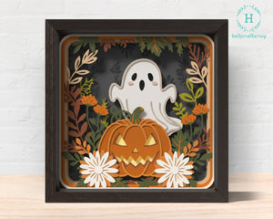 3D FALL GHOST PUMPKIN Shadow Box Svg