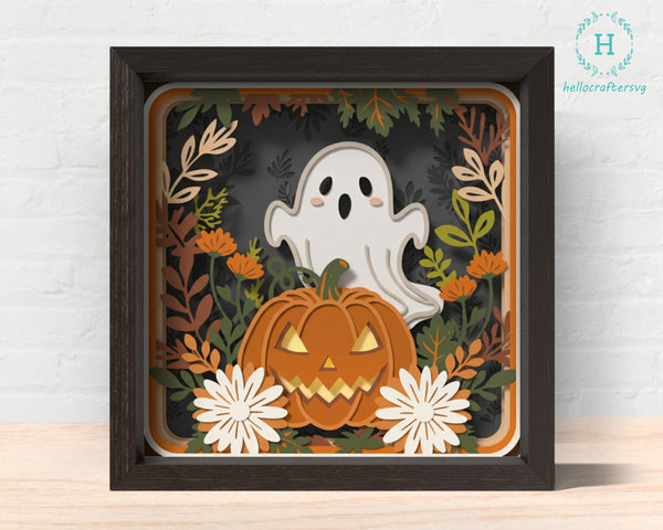 3D FALL GHOST PUMPKIN Shadow Box Svg